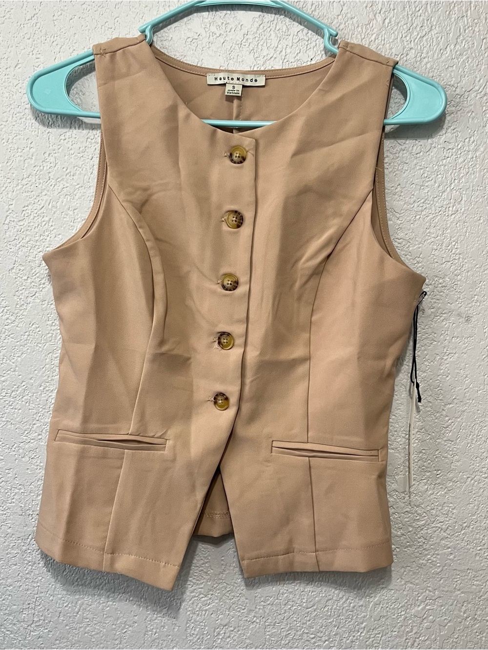 Haute Monde sleeveless high neck vest blouse beige/tan tone size S